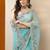 blue embroidered chiffon saree with unstitched blouse piece