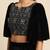 black embellished embroidered velvet palazzo saree with belt