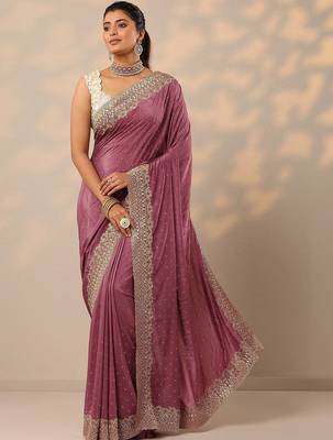 purple embellished crepe sarees with unstitched blouse piece 1