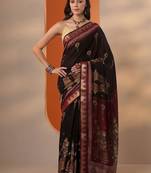 maroon printed saree with unstitched blouse piece