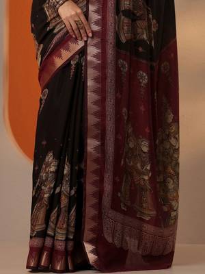maroon printed saree with unstitched blouse piece 3