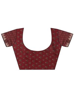 maroon printed saree with unstitched blouse piece 5