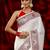 white embroidered silk blend saree