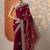maroon embroidered georgette saree with unstitched blouse piece