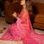 red bandhani printed chiffon saree with unstitched blouse piece