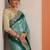 blue embellished crepe saree with unstitched blouse piece