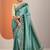 blue embellished crepe saree with unstitched blouse piece