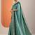 blue embellished crepe saree with unstitched blouse piece