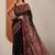 black solid cotton blend saree with unstitched blouse piece