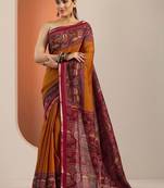 mustard solid cotton blend saree with unstitched blouse piece