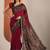 maroon solid cotton blend saree with unstitched blouse piece