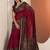 maroon solid cotton blend saree with unstitched blouse piece