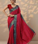 red woven design kanjeevaram saree with unstitched blouse piece