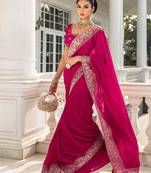 pink embellished saree with unstitched blouse piece