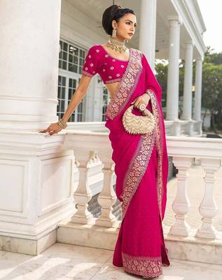 pink embellished saree with unstitched blouse piece 2