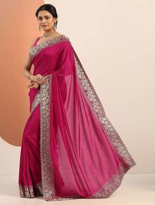 pink embellished saree with unstitched blouse piece 3