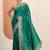 green embellished saree with unstitched blouse piece
