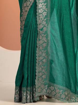green embellished saree with unstitched blouse piece 5