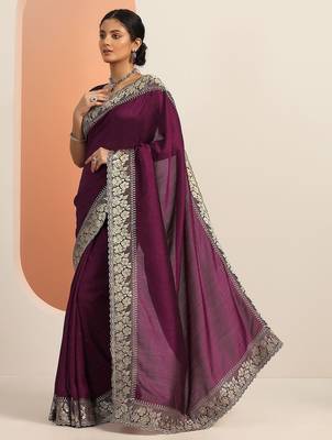 burgundy embellished saree with unstitched blouse piece 2