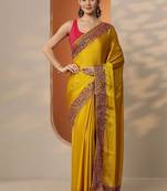 yellow solid chiffon saree with unstitched blouse piece