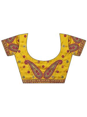 yellow solid chiffon saree with unstitched blouse piece 4