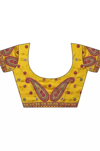 yellow solid chiffon saree with unstitched blouse piece
