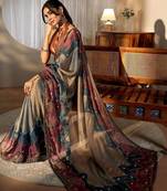 multi mirror work silk blend saree