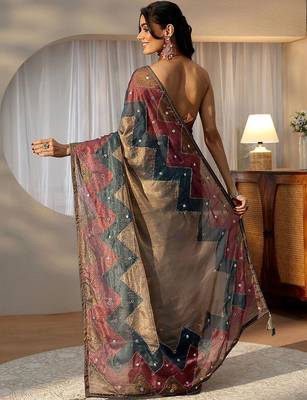 multi mirror work silk blend saree 5