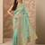 turquoise blue embroidered nylon saree with unstitched blouse piece