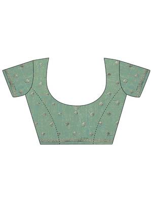 sea green embellished saree with unstitched blouse piece 4
