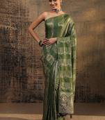 olive woven design saree with unstitched blouse piece