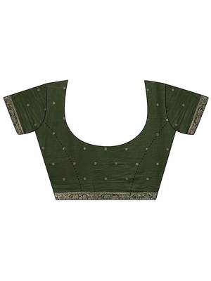 olive woven design saree with unstitched blouse piece 5