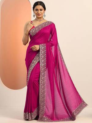 pink embellished saree with unstitched blouse piece 2