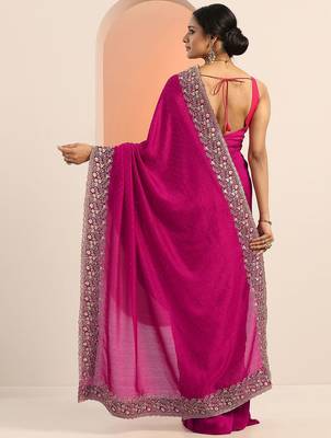 pink embellished saree with unstitched blouse piece 4