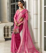 pink embellishments jimmy choo satin saree with unstitched blouse piece