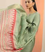 green woven design georgette saree with unstitched blouse piece