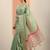 green woven design georgette saree with unstitched blouse piece