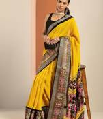 mustard solid georgette saree with unstitched blouse piece
