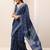 blue geometric printed saree with blouse piece