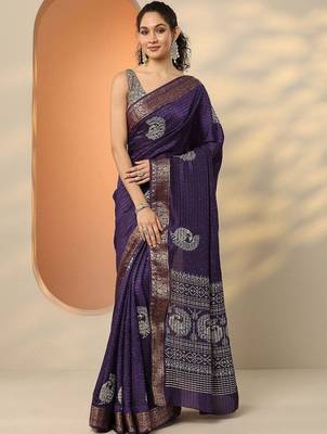 purple embellished saree with unstitched blouse piece 1