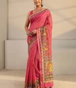 pink floral printed tassel saree with unstitched blouse piece