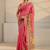 pink floral printed tassel saree with unstitched blouse piece