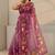 purple tribal printed tassel saree with unstitched blouse piece