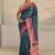 teal floral printed tassel saree with unstitched blouse piece