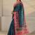 teal floral printed tassel saree with unstitched blouse piece