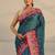 teal floral printed tassel saree with unstitched blouse piece