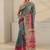 teal floral printed tassel saree with unstitched blouse piece