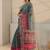 teal floral printed tassel saree with unstitched blouse piece