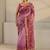 purple floral printed ombre tassel saree with unstitched blouse piece