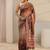 brown floral printed ombre tassel saree with unstitched blouse piece